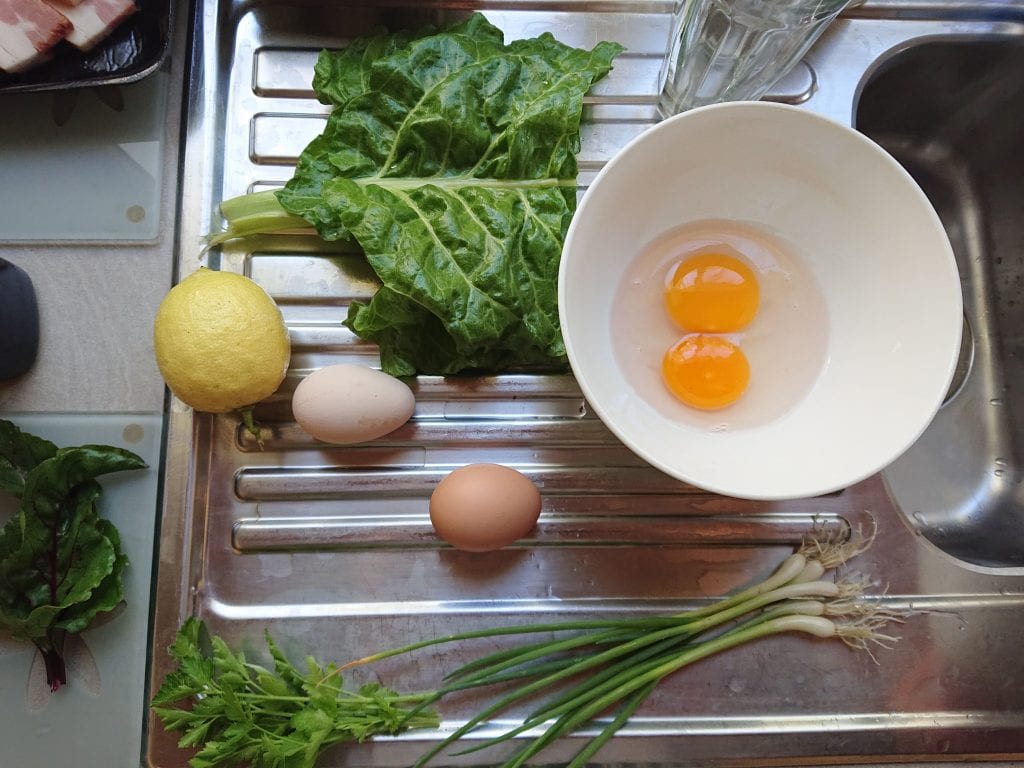 ingredients for a duck egg omelette